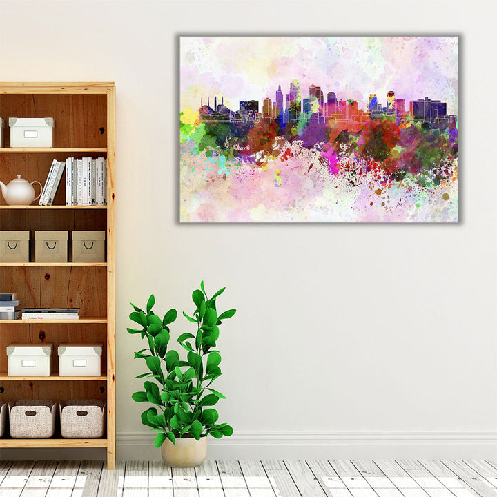 Kansas City Skyline in Watercolor - Canvas Print Wall Art