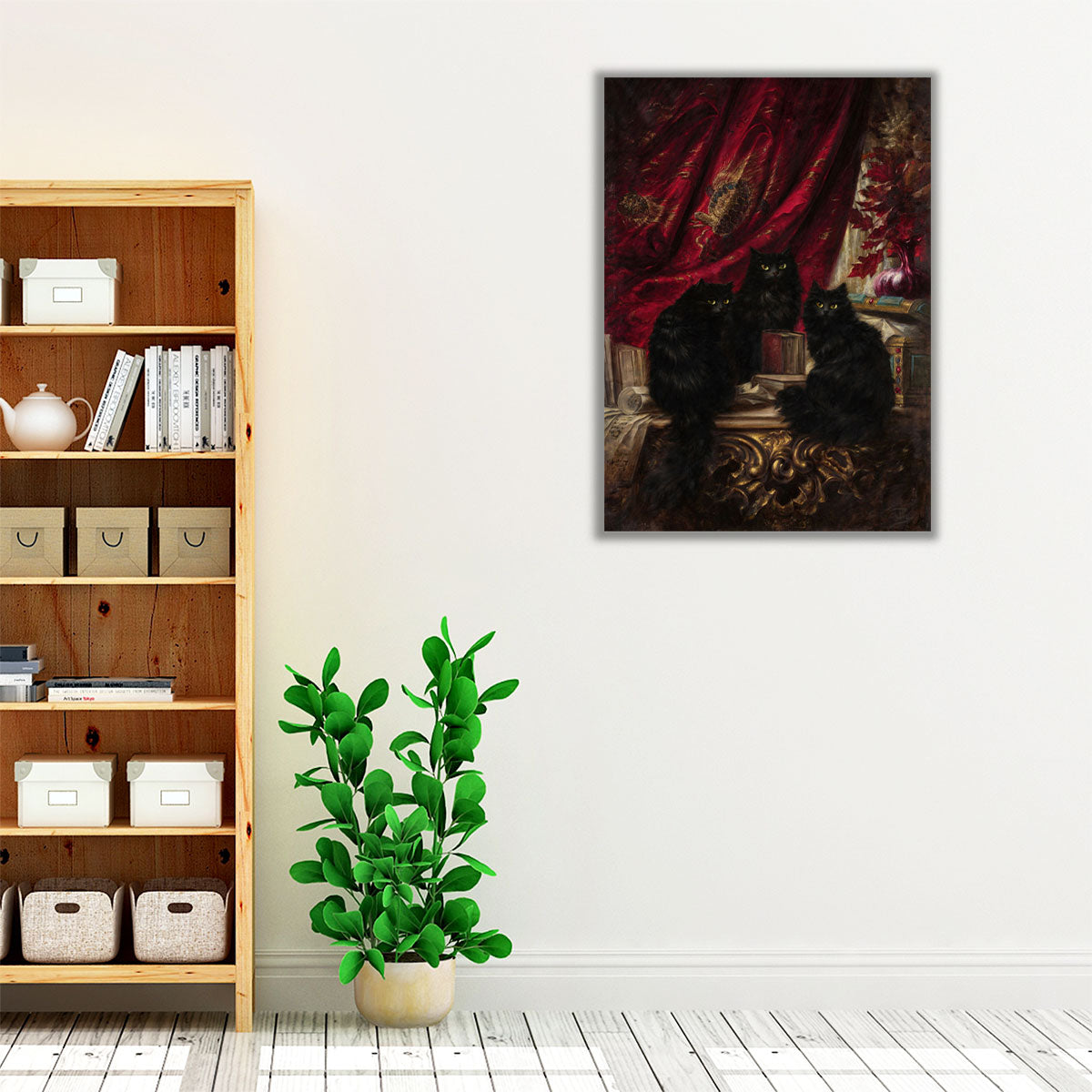 Three Black Cats | Striking Feline Portrait Scene Art | Carl