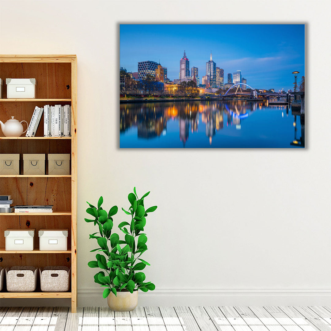 Melbourne City Skyline At Twilight, Australia - Canvas Print Wall Art