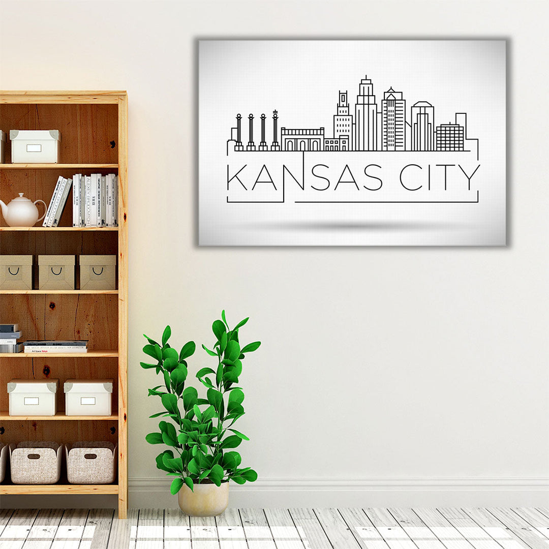 Minimal Kansas Linear City Skyline with Typographic Design - Canvas Print Wall Art