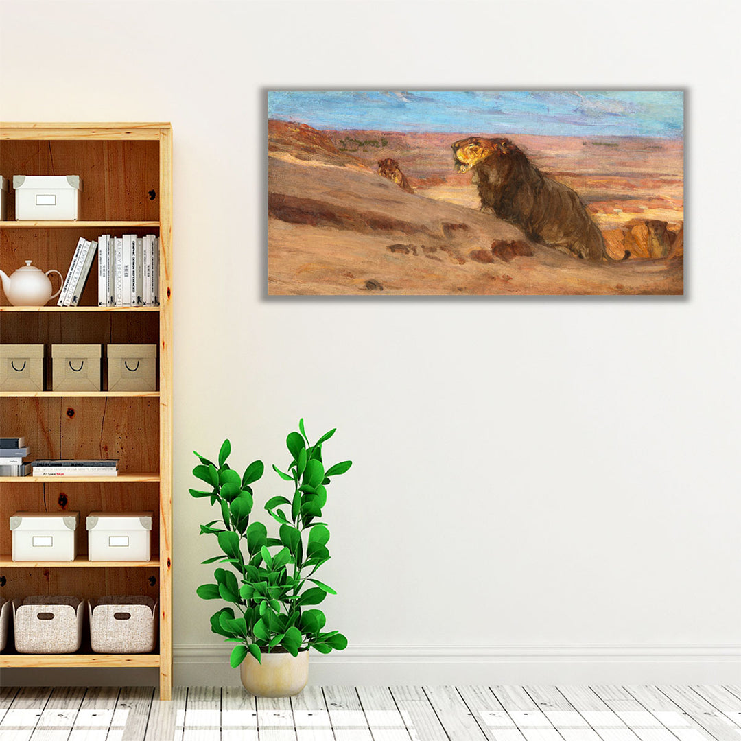 Lions in the Desert  - Canvas Print Wall Art