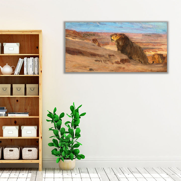 Lions in the Desert  - Canvas Print Wall Art