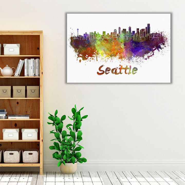 Seattle Skyline in Watercolor - Canvas Print Wall Art