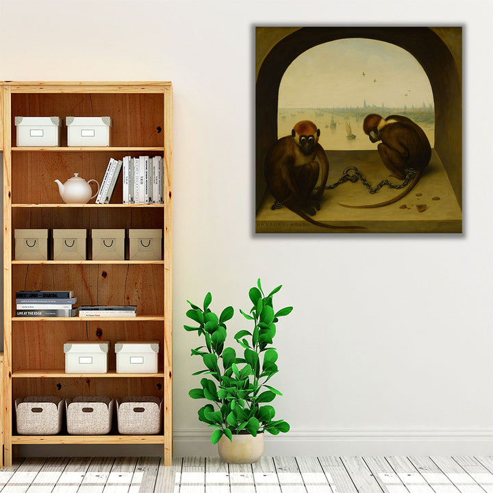 Two Chained Monkeys - Canvas Print Wall Art
