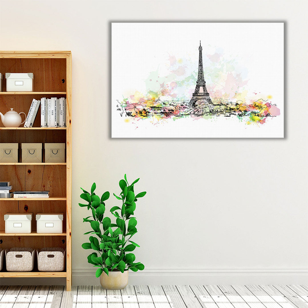 Watercolor Sketch of Eiffel Tower, Paris - Canvas Print Wall Art