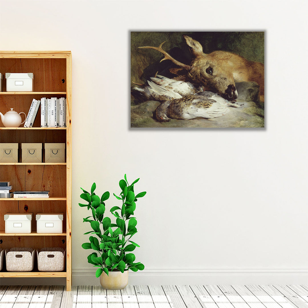 Head of a Roebuck and Two Ptarmigan - Canvas Print Wall Art
