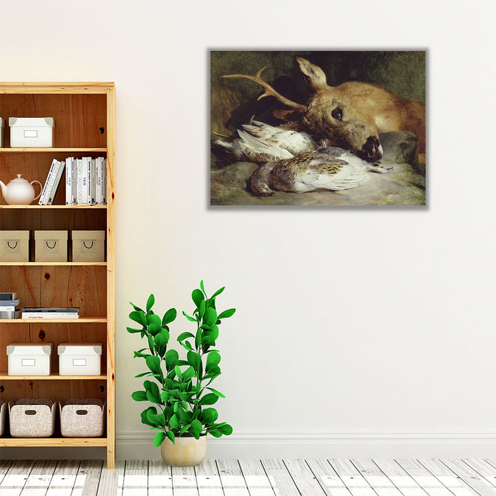 Head of a Roebuck and Two Ptarmigan - Canvas Print Wall Art
