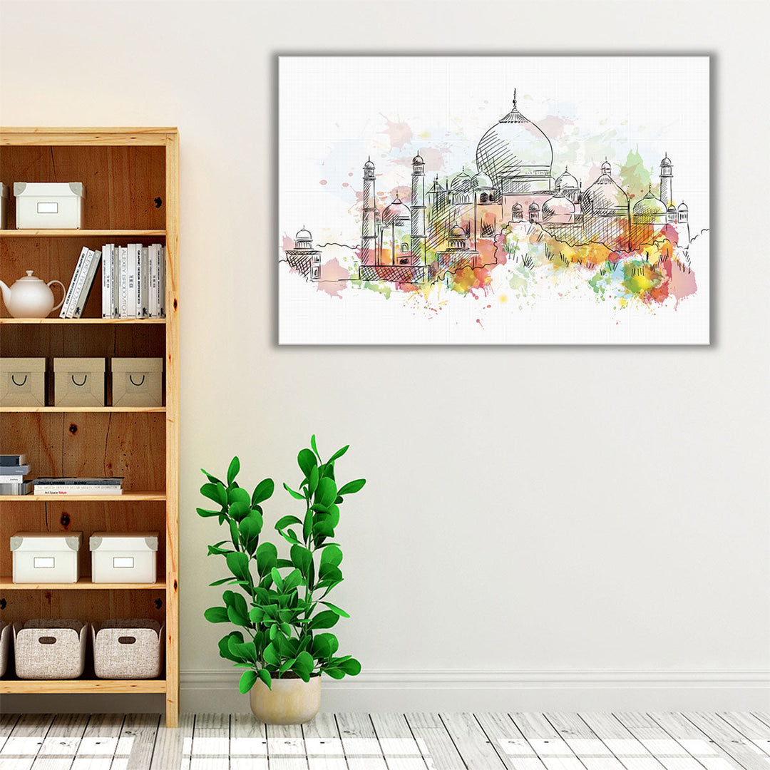 Watercolor Sketch of Taj Mahal India - Canvas Print Wall Art