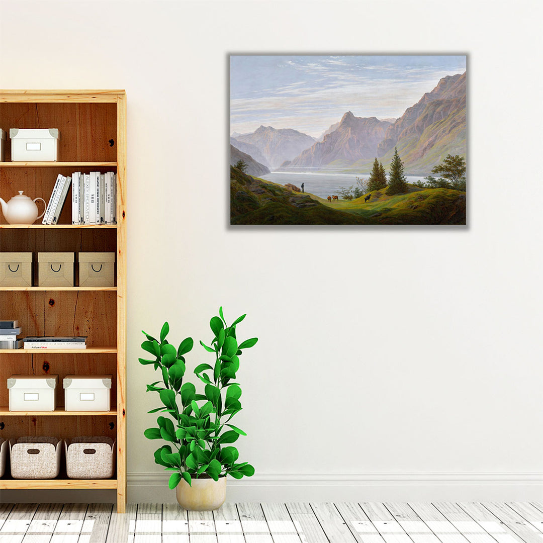 Landschaft mit Gebirgsee, Morgen - Canvas Print Wall Art