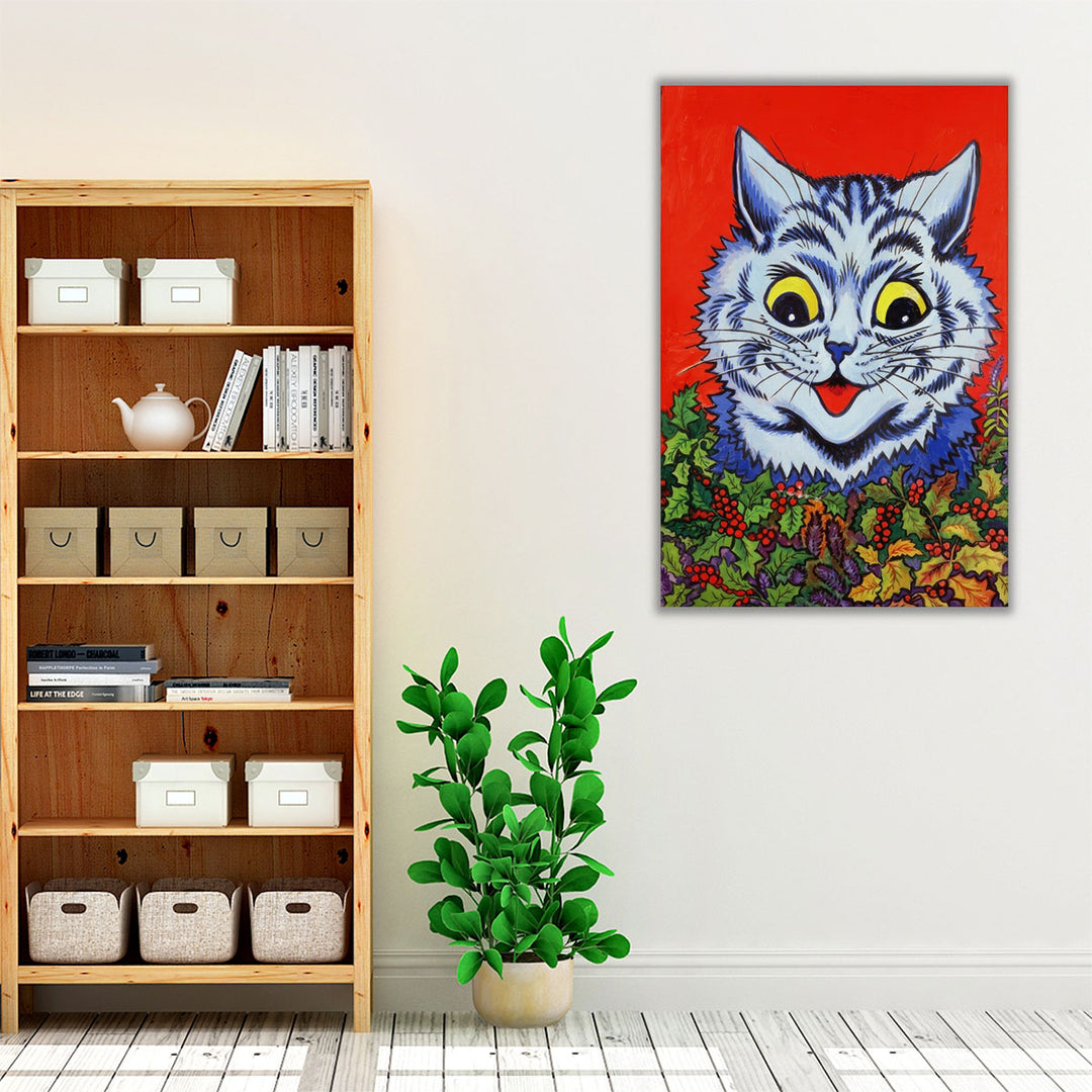 Cat in Holly - Canvas Print Wall Art