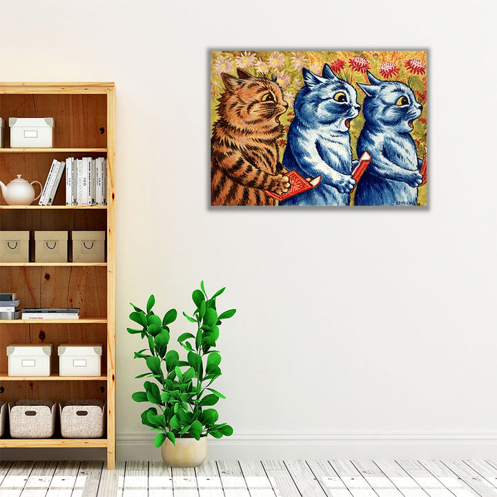 Three Cats Singing - Canvas Print Wall Art