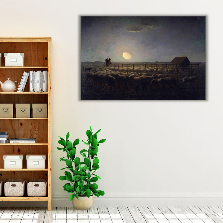 The Sheepfold, Moonlight - Canvas Print Wall Art