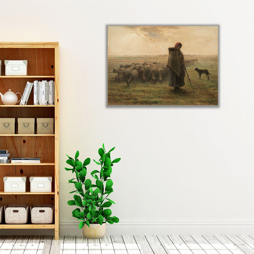 Shepherdess and her Flock - Canvas Print Wall Art