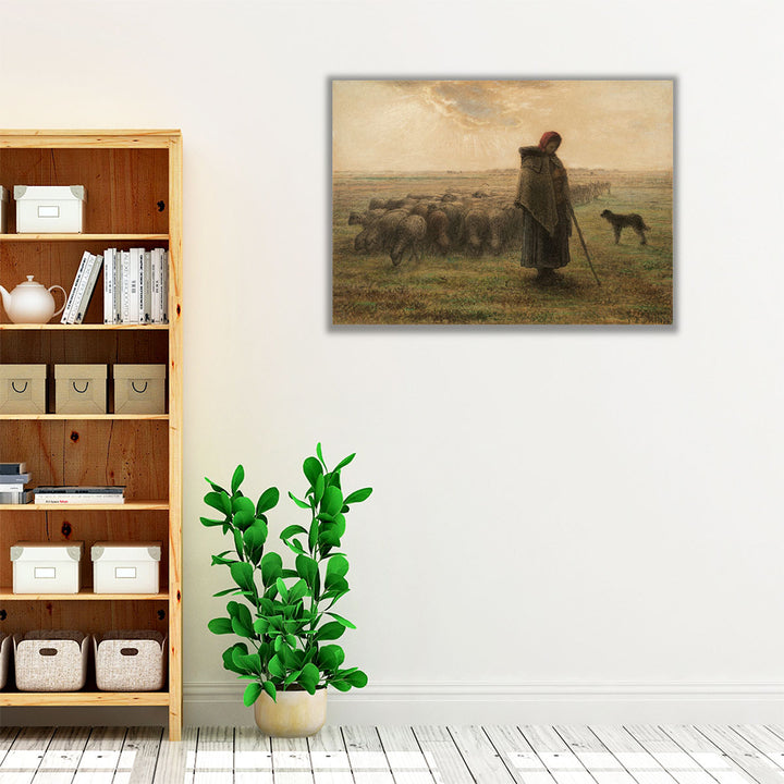 Shepherdess and her Flock - Canvas Print Wall Art