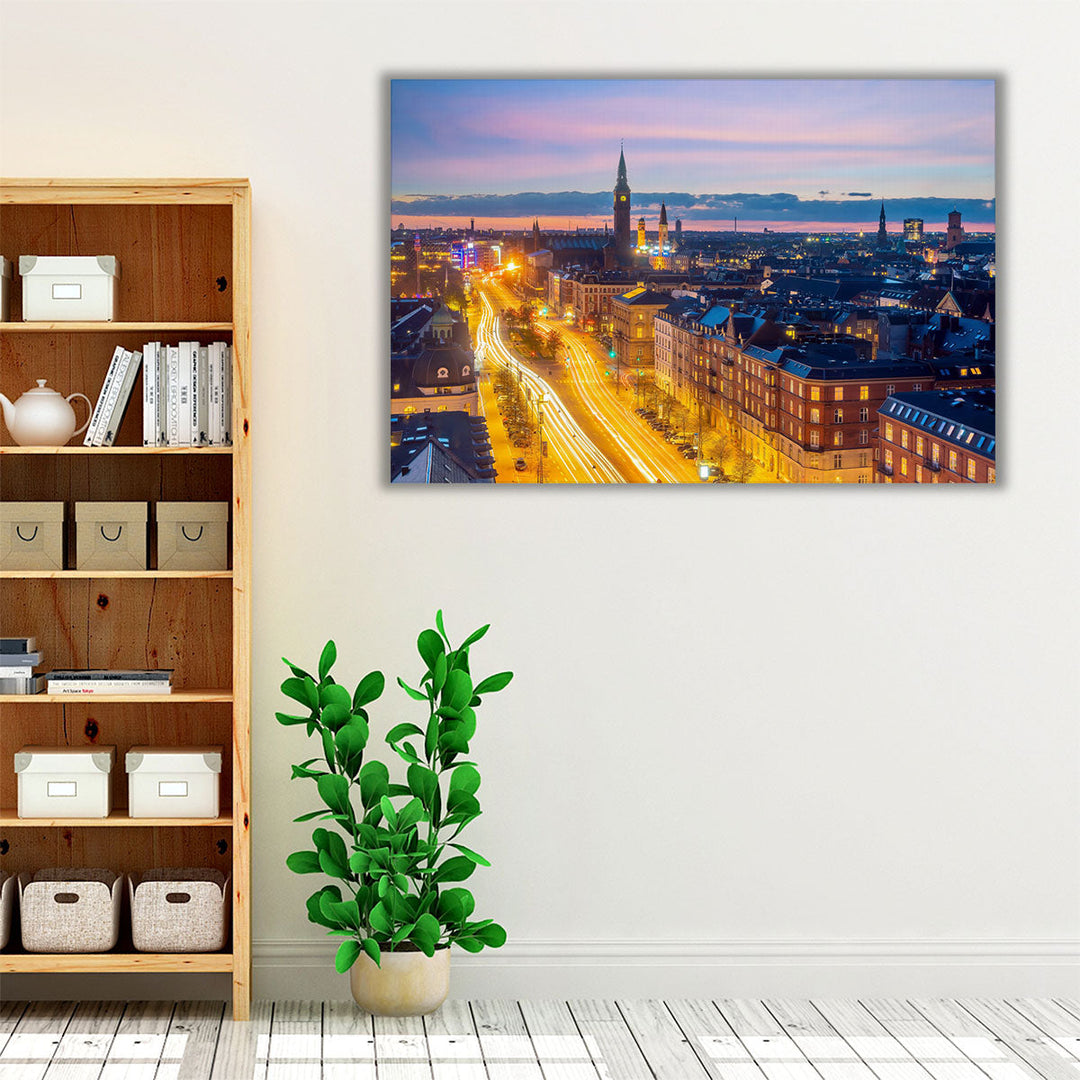 Cityscape of Downtown, Copenhagen City in Denmark - Canvas Print Wall Art