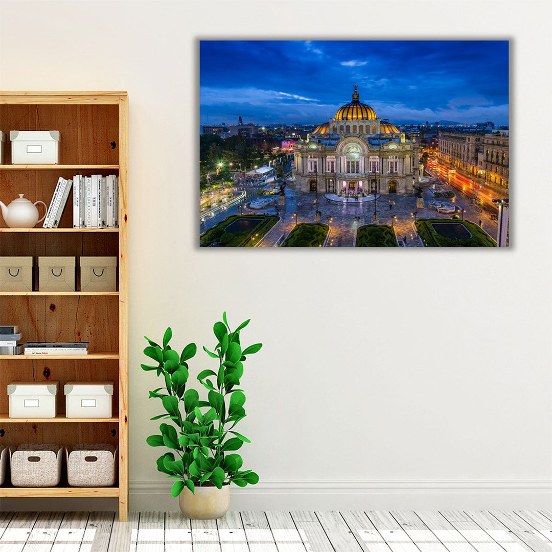 Dusk Falls Over The Palacio De Bellas Artes in Mexico City - Canvas Print Wall Art