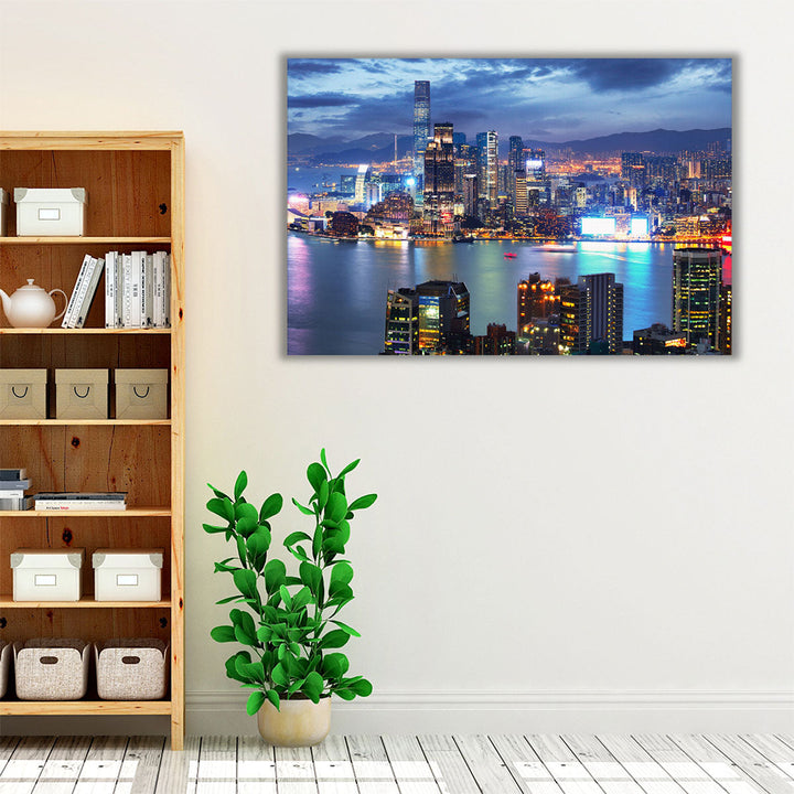 Hong Kong Skyline at Night From Braemar Hill Peak - Canvas Print Wall Art