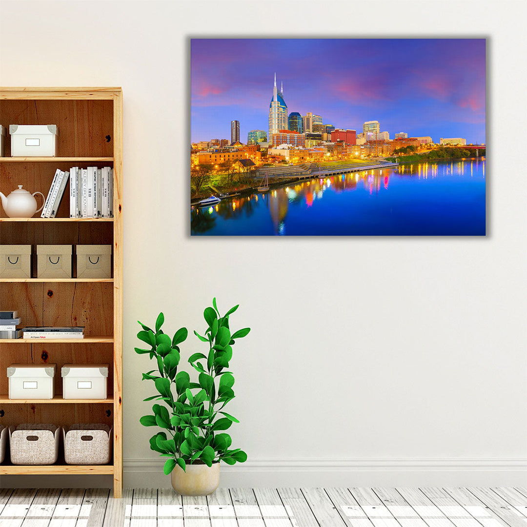 Nashville, Tennessee Downtown Skyline with Cumberland River in USA - Canvas Print Wall Art