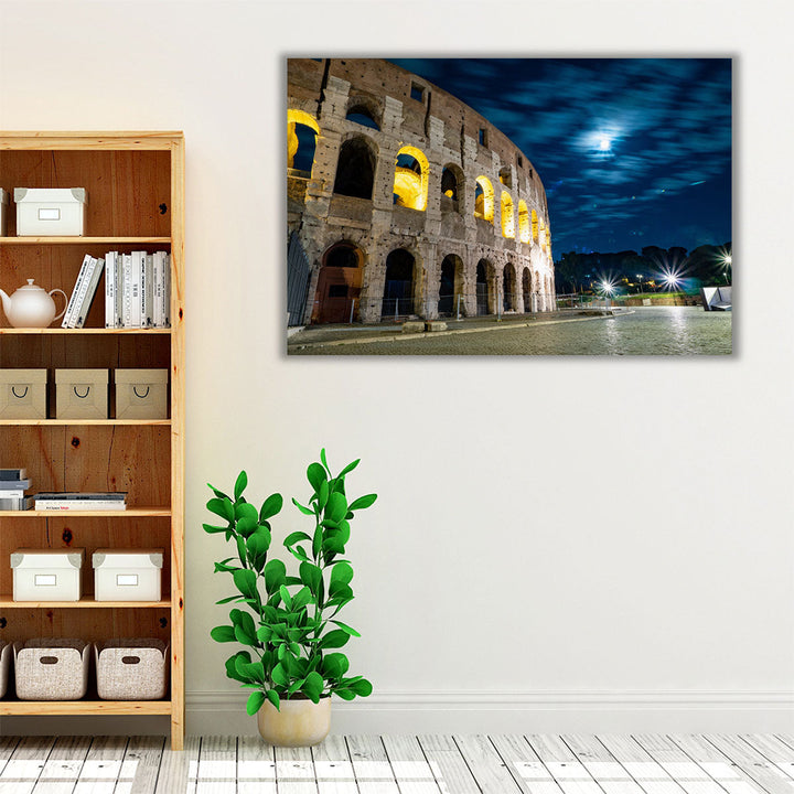 Oval Amphitheatre at Night, Rome, Italy - Canvas Print Wall Art