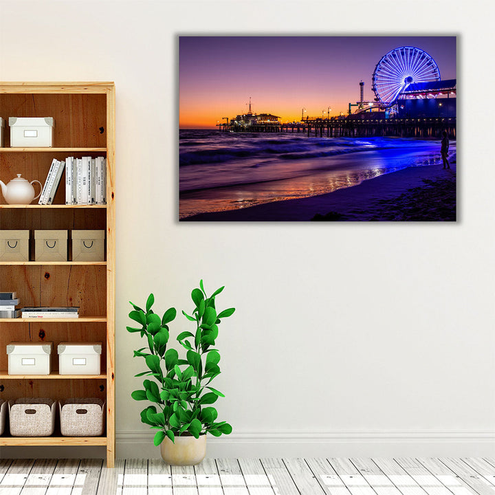 Santa Monica Pier at Colorful Sunset - Canvas Print Wall Art