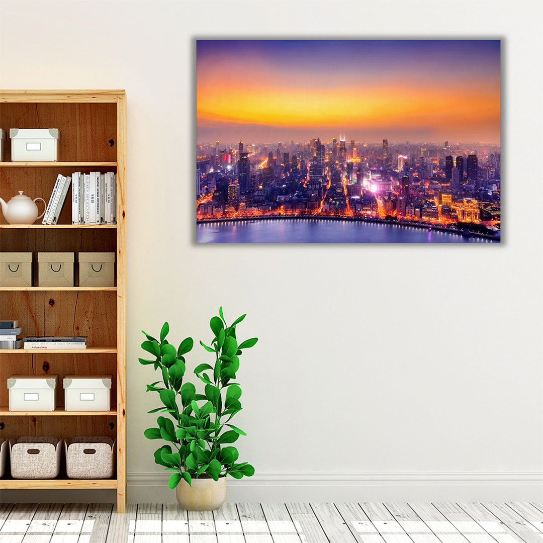 Shanghai, China Cityscape During Sunset - Canvas Print Wall Art