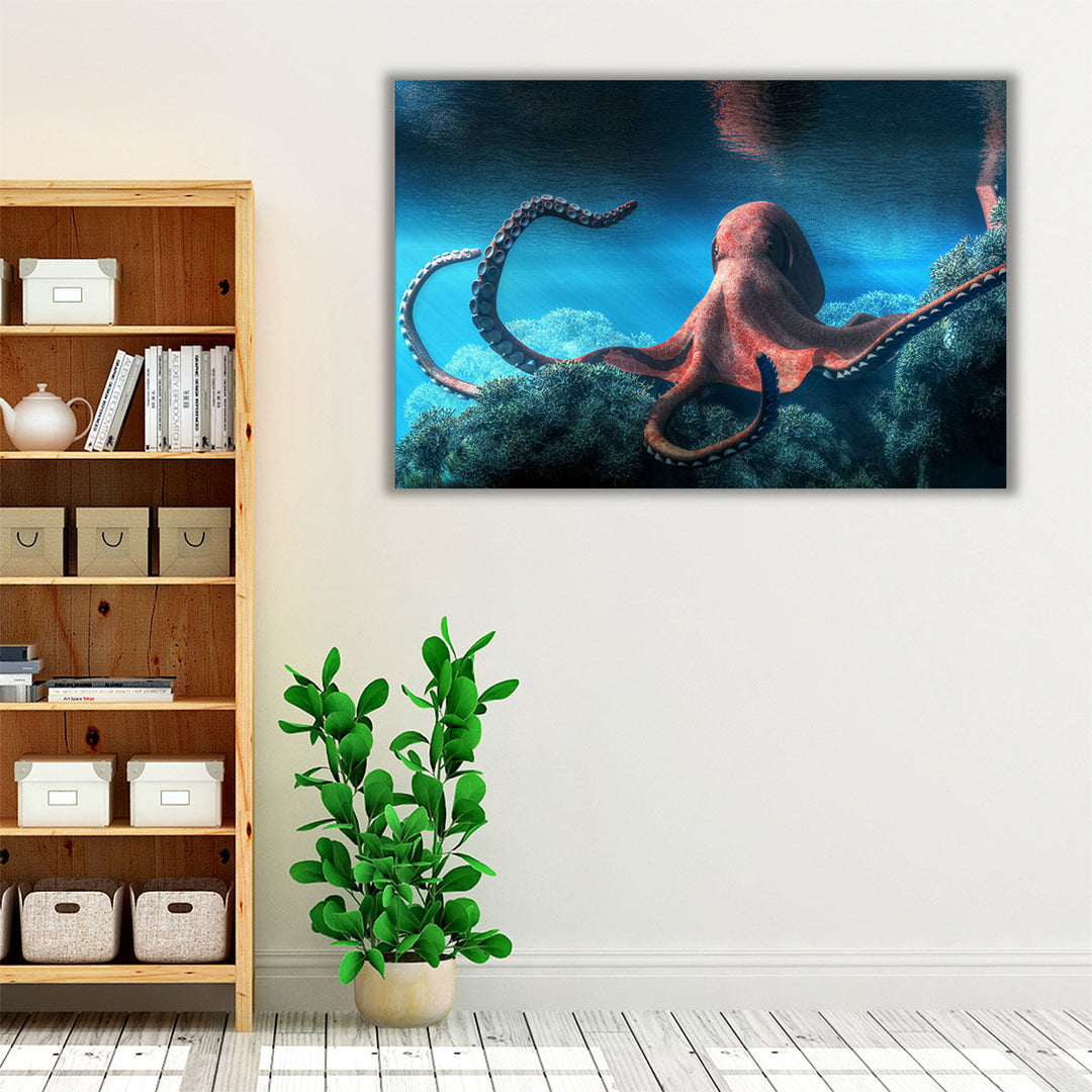 An Octopus Sitting on Coral - Canvas Print Wall Art