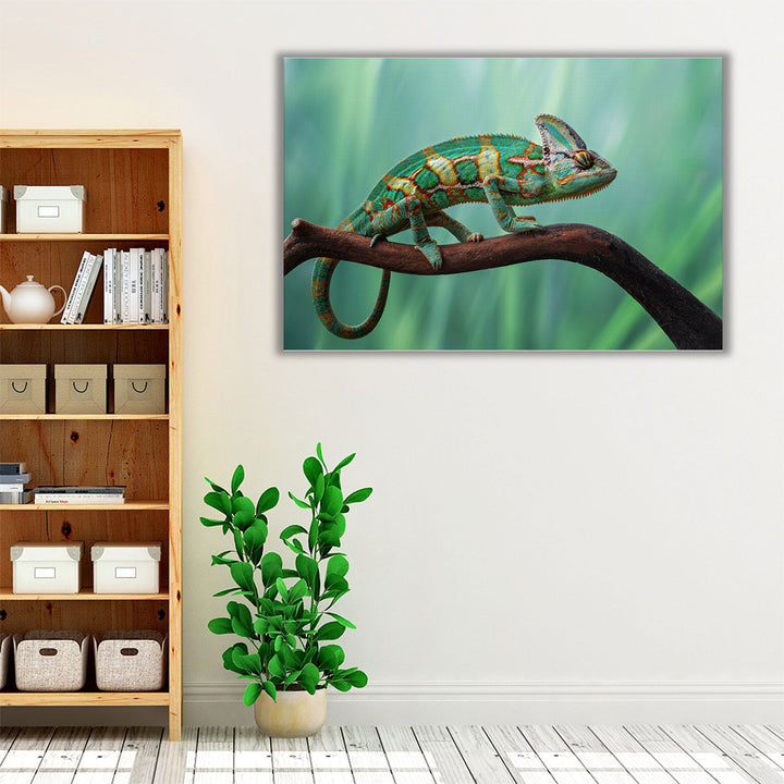 Beautiful Chameleon On The Wood - Canvas Print Wall Art