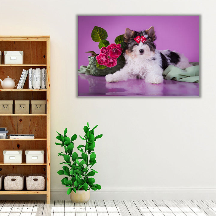 Beaver York Dog With Flowers - Canvas Print Wall Art