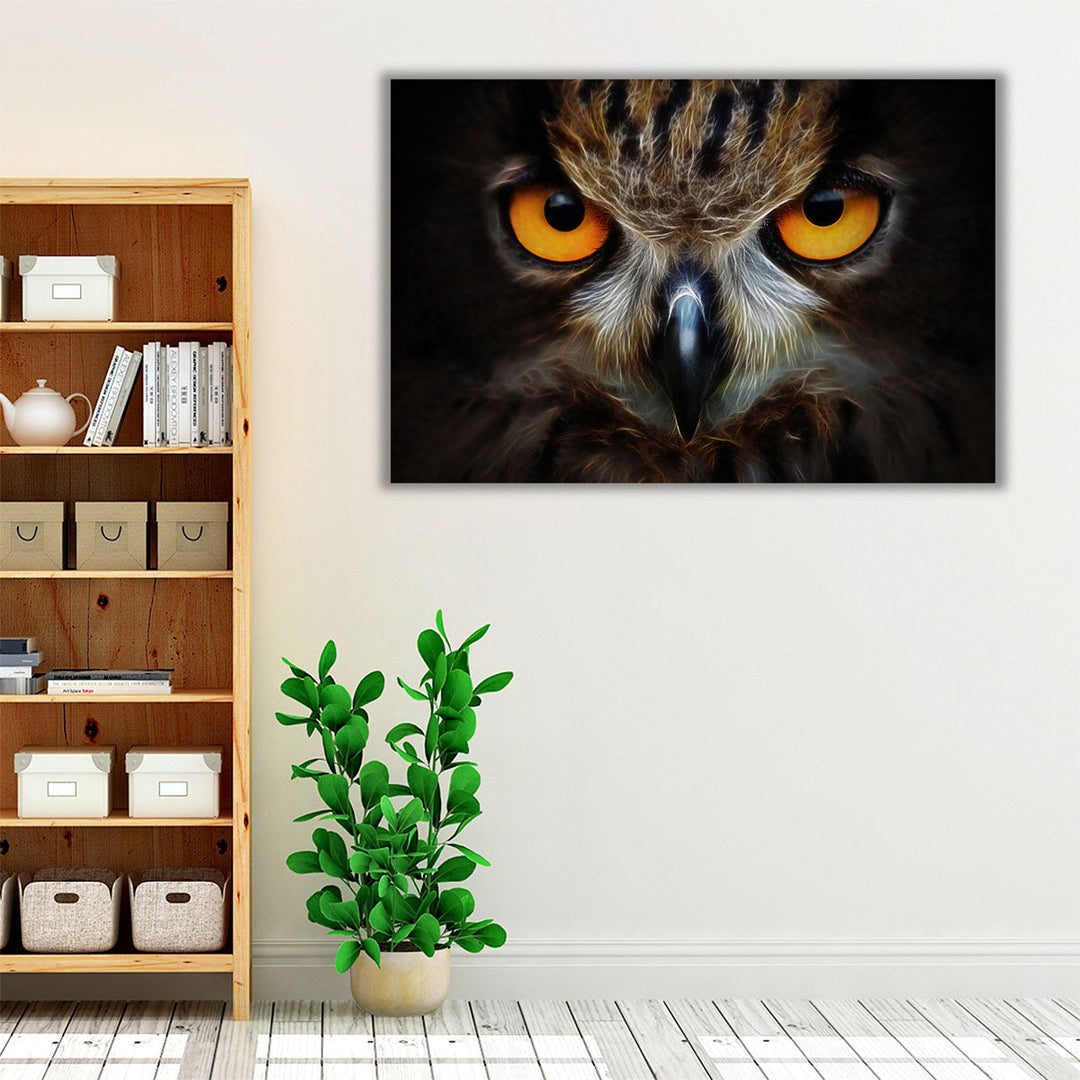 Owl Portrait with Fractal Background - Canvas Print Wall Art