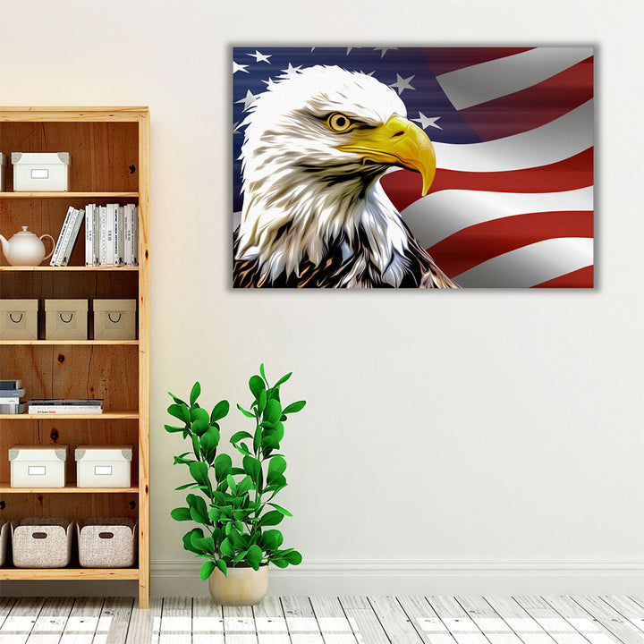 American Eagle and The USA Flag - Canvas Print Wall Art