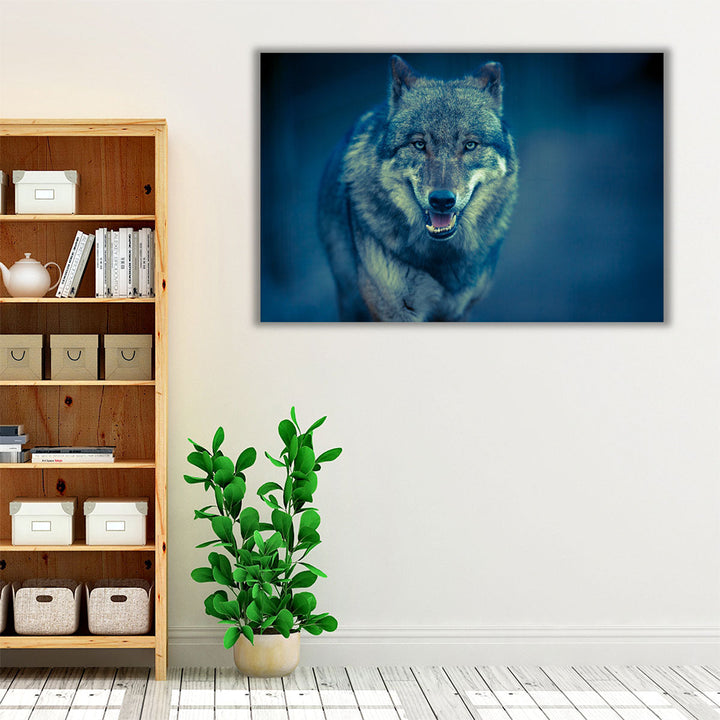 Scary Dark Gray Canis Lupus Wolf - Canvas Print Wall Art