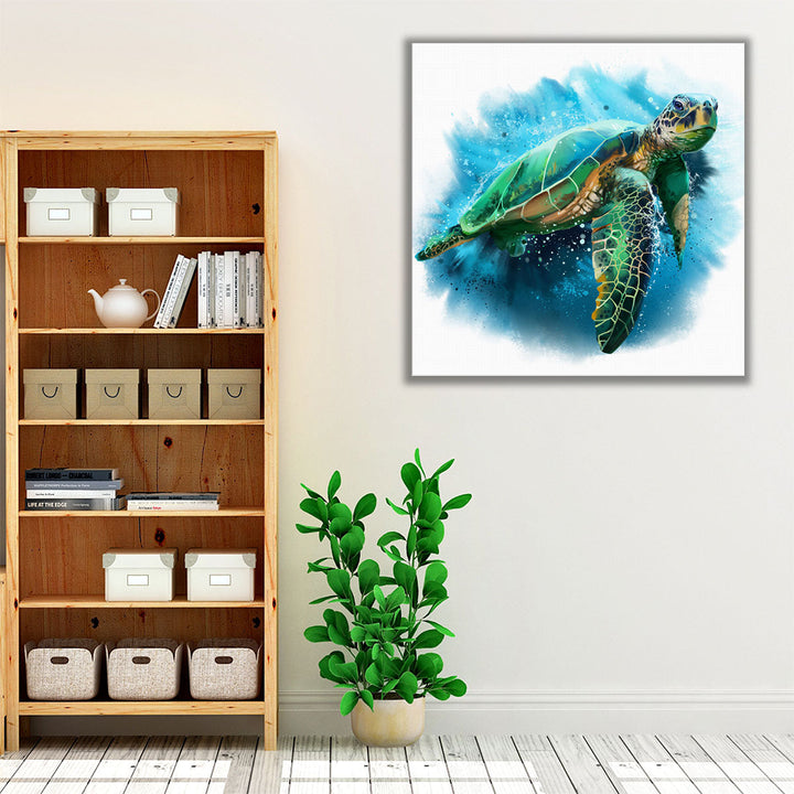 Big Sea Turtle Watercolor Painting Print - Canvas Print Wall Art