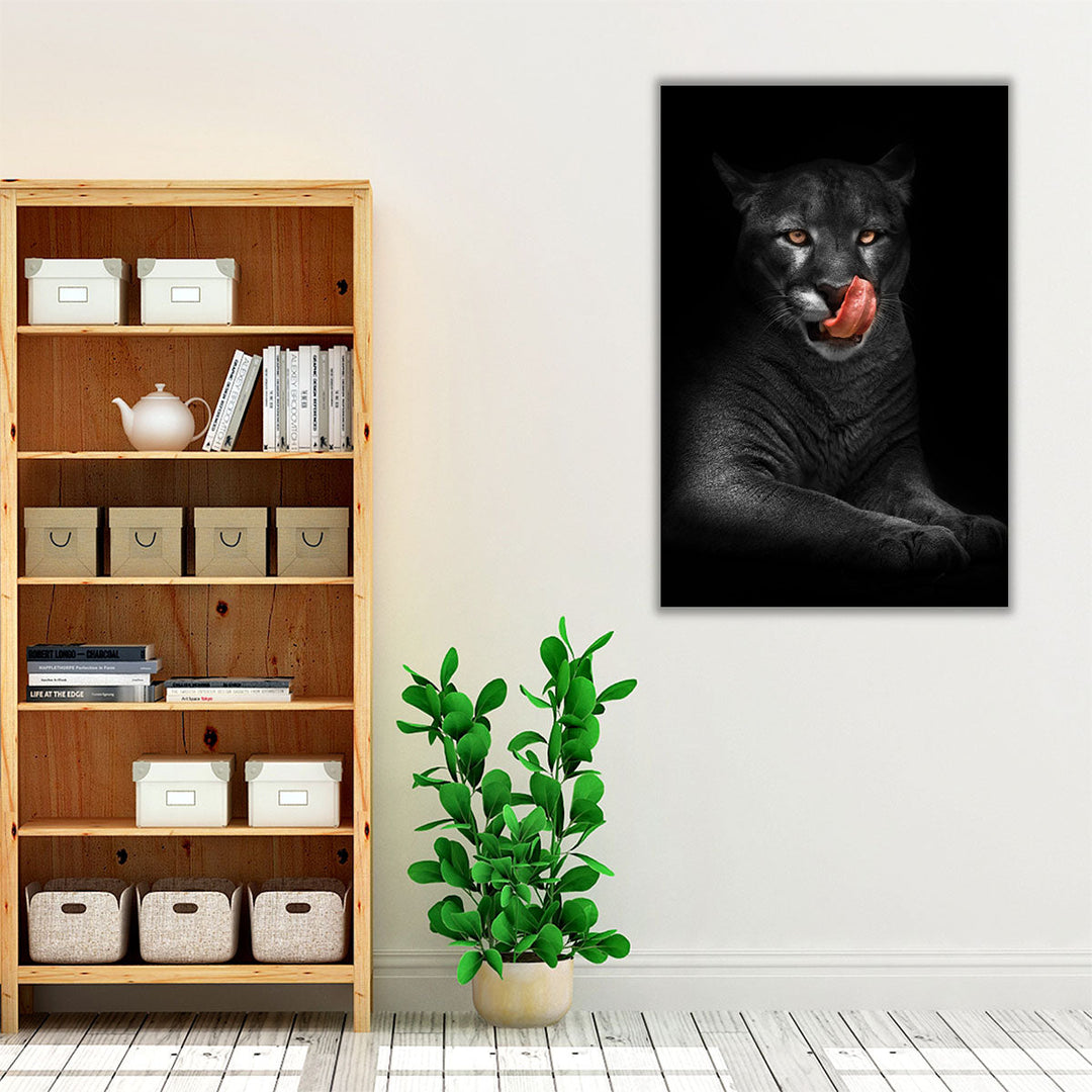 Black Panther With Bright Yellow Eyes in the Dark Background - Canvas Print Wall Art