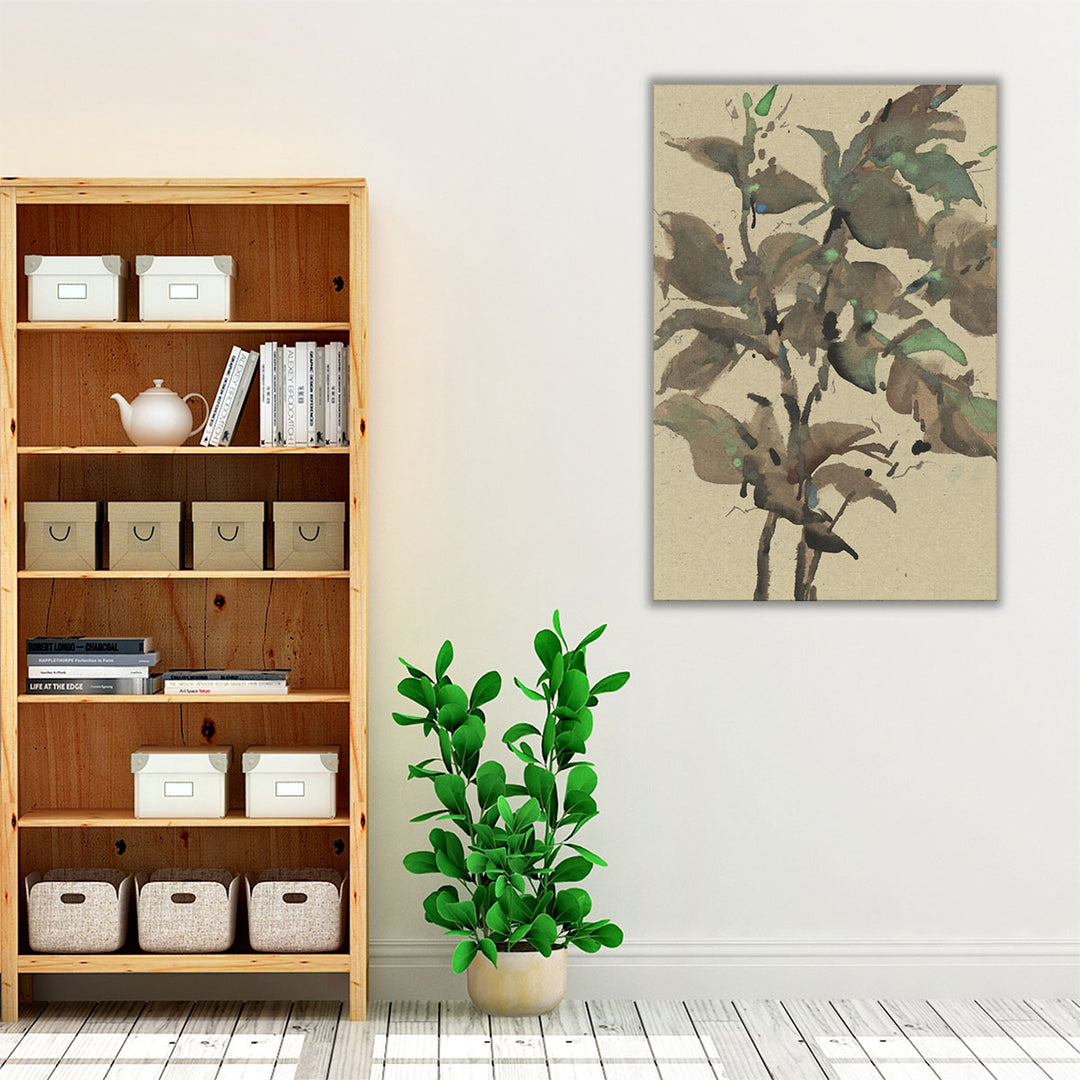 Leaves on Taupe I - Canvas Print Wall Art