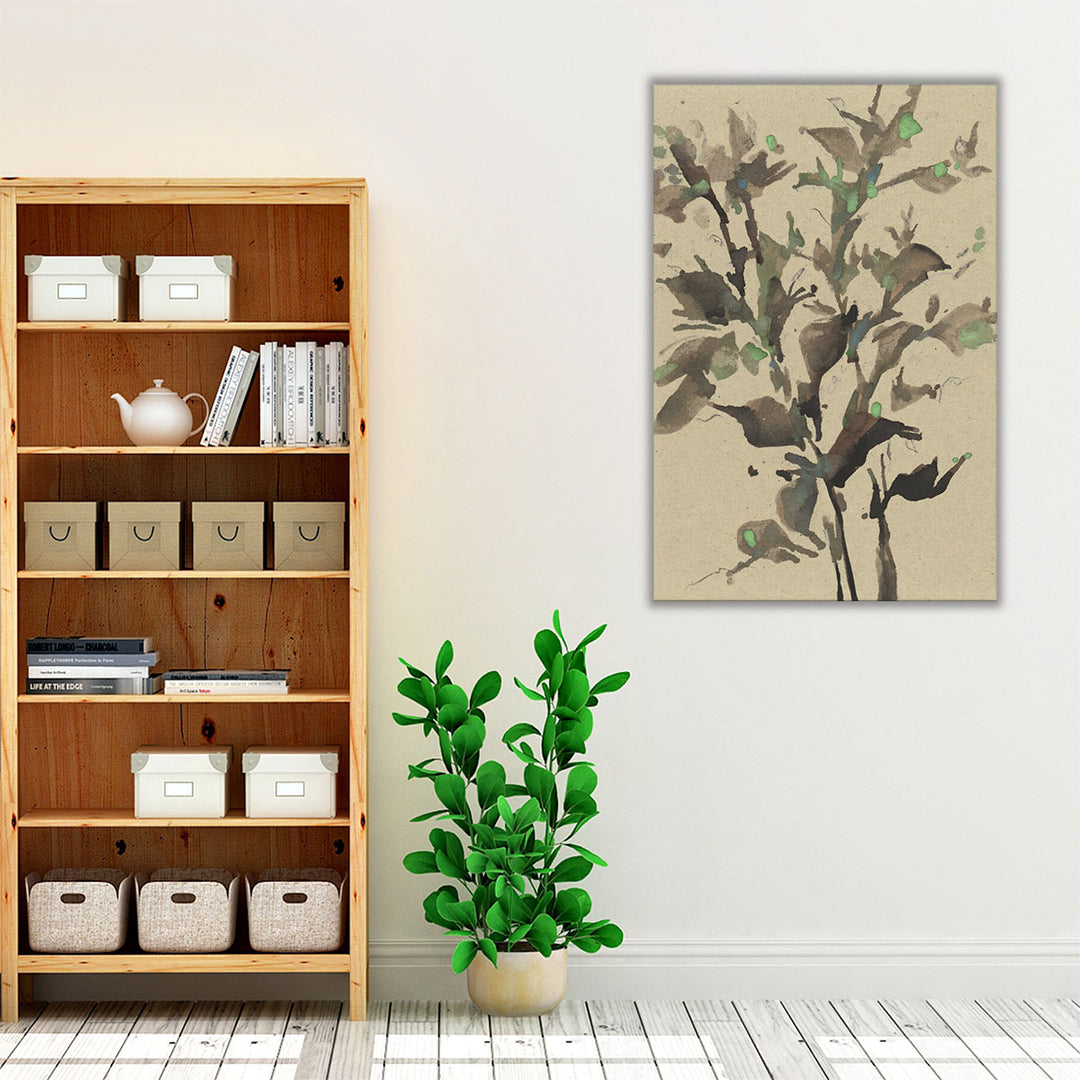 Leaves on Taupe II - Canvas Print Wall Art