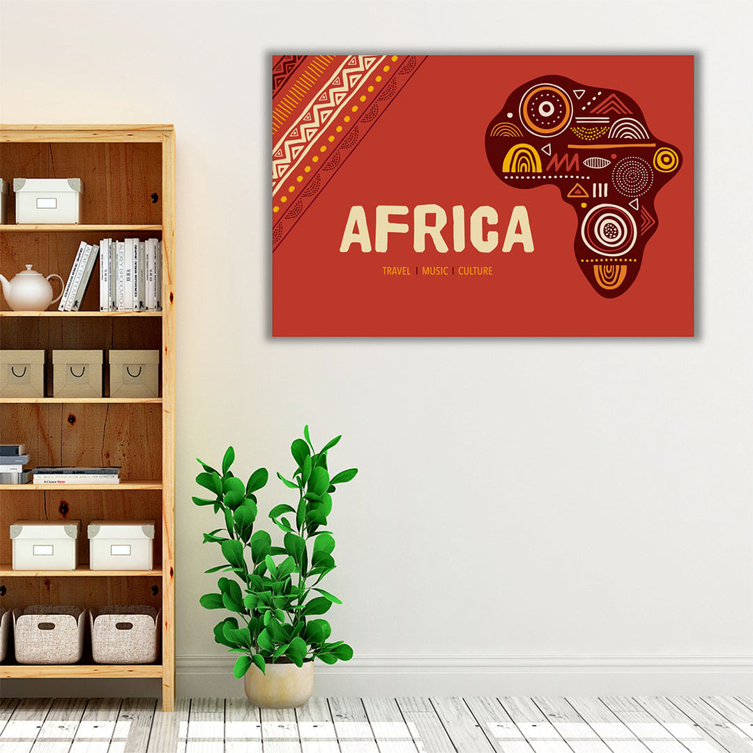 Africa Patterned Map With Tribal Traditional Grunge Pattern - Canvas Print Wall Art