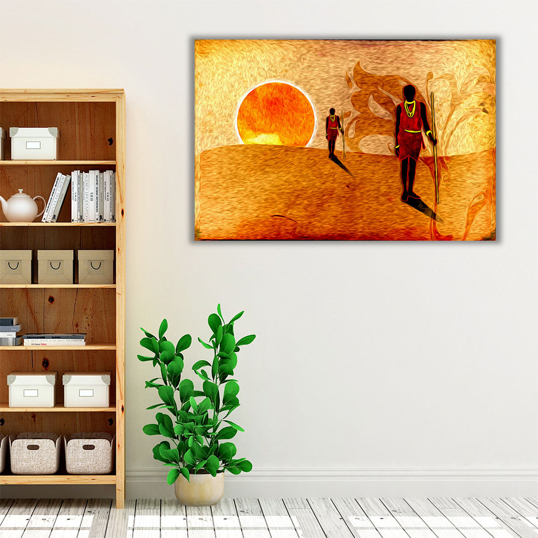 An African Ethnic Art, Two Men Walking in a Dessert - Canvas Print Wall Art