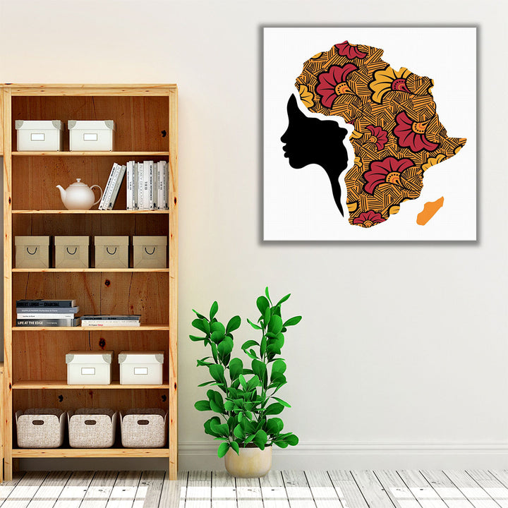 An African Woman With Turban in The Shape Of A Map Of Africa - Canvas Print Wall Art