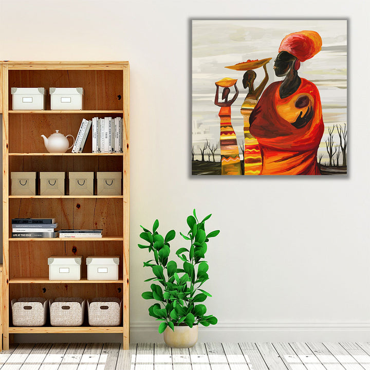 An African Women With A Baby, Digital Artwork - Canvas Print Wall Art