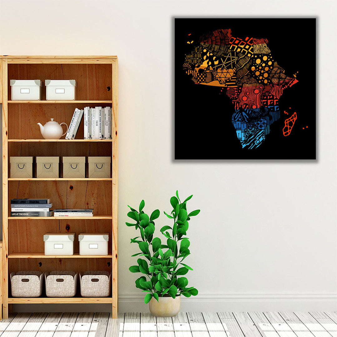 Patterned Colored Africa Continent Map - Canvas Print Wall Art