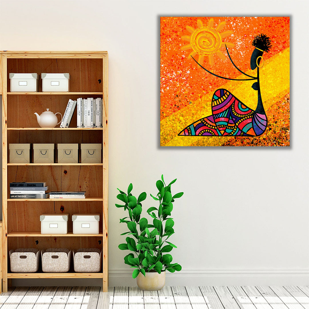 African Girl Holds the Sun - Canvas Print Wall Art