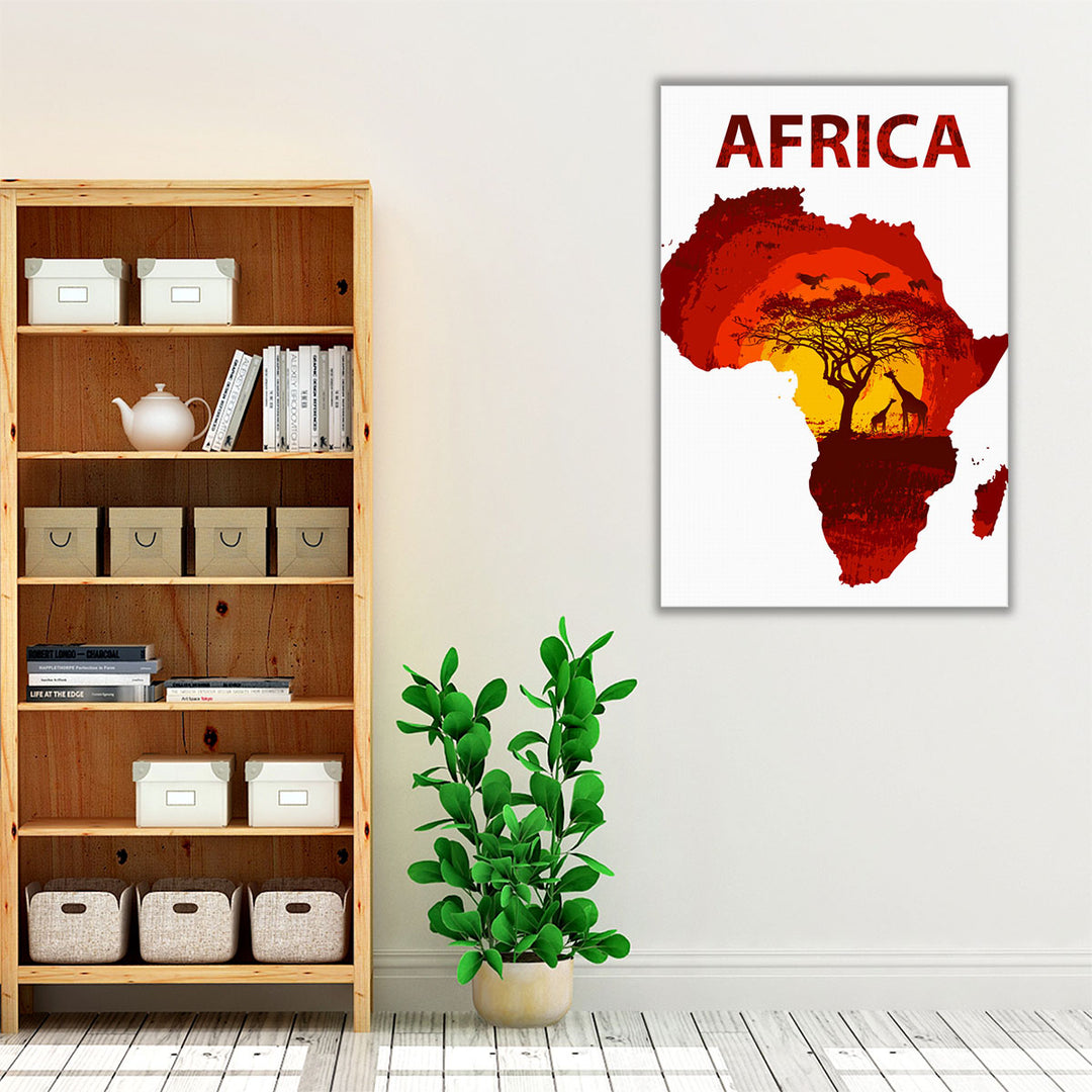 Africa Map and Sunset - Canvas Print Wall Art