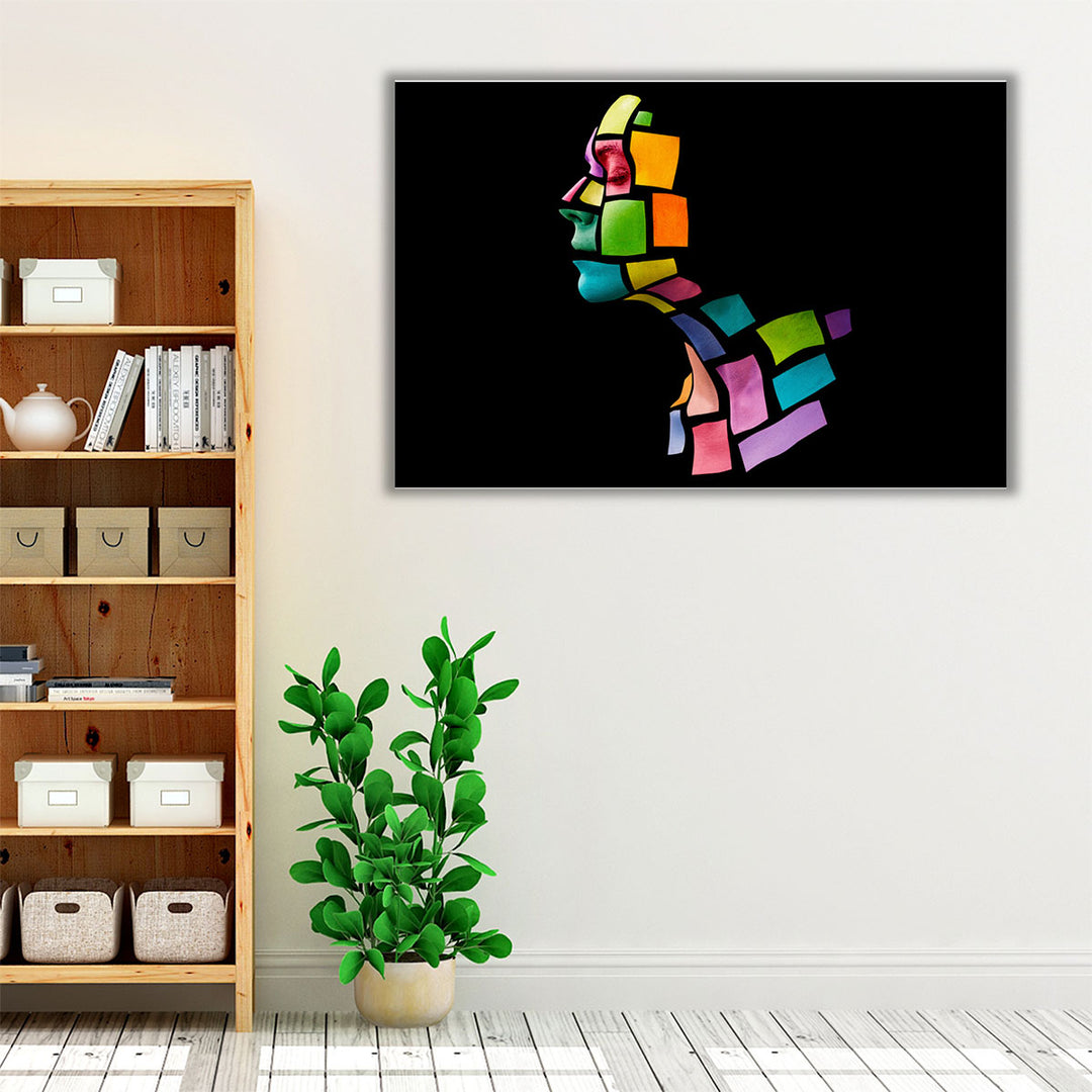 Portrait of a Young Woman in the Shape of Colored Squares - Canvas Print Wall Art