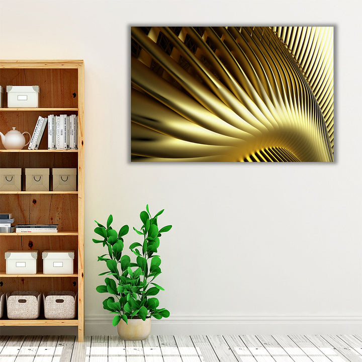 Parallel Curve Wavy Lines in Gold Color Abstract Art - Canvas Print Wall Art