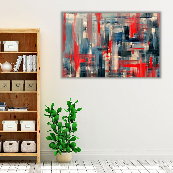 Textured Red and Dark Blue Paint Strokes Abstract Art - Canvas Print Wall Art