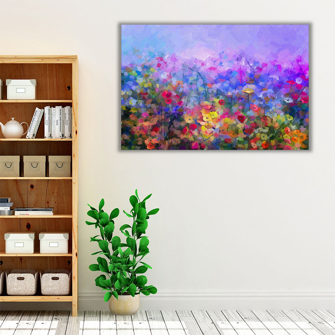 Abstract Colorful Oil Painting of Daisy and Wildflowers - Canvas Print Wall Art