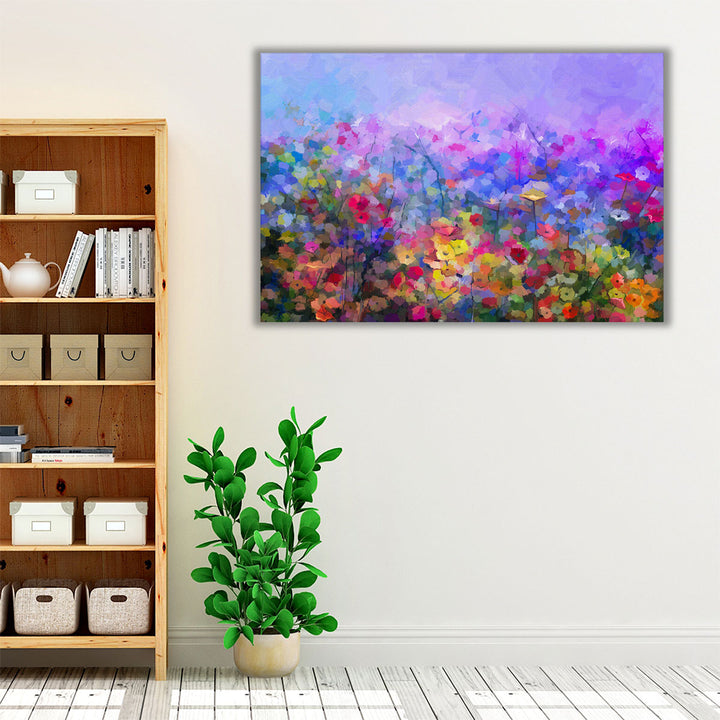 Abstract Colorful Oil Painting of Daisy and Wildflowers - Canvas Print Wall Art