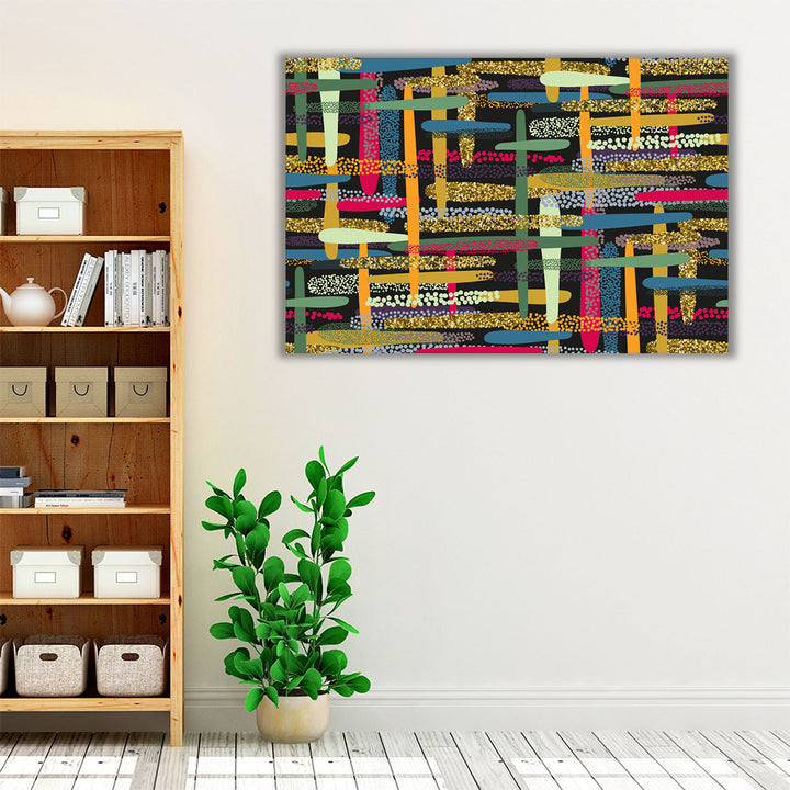 Colorful Brush Strokes and Stripes Abstract - Canvas Print Wall Art