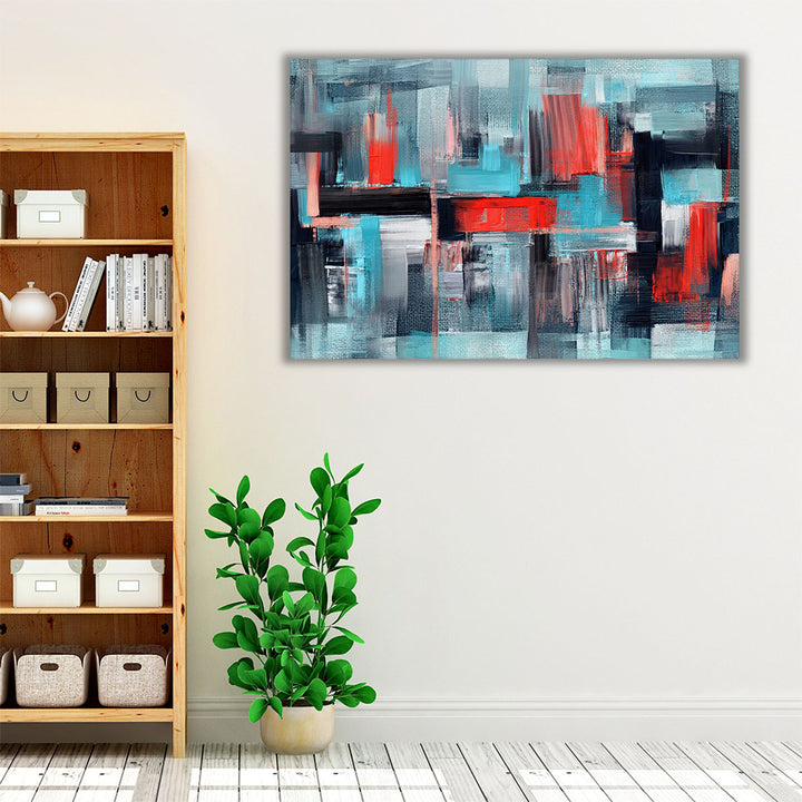 Blue and Red Paint Strokes  Modern Abstract Art - Canvas Print Wall Art