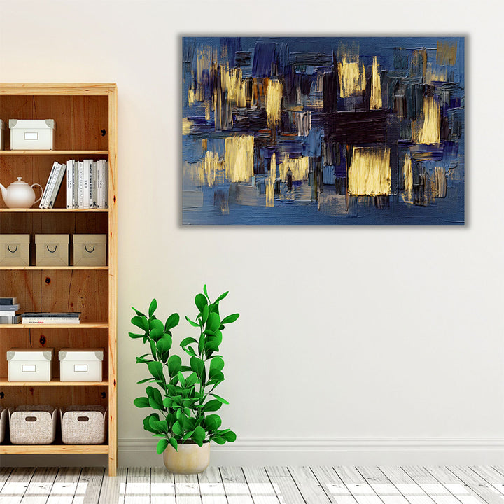 Textured Gold and Dark Blue Paint Strokes - Canvas Print Wall Art